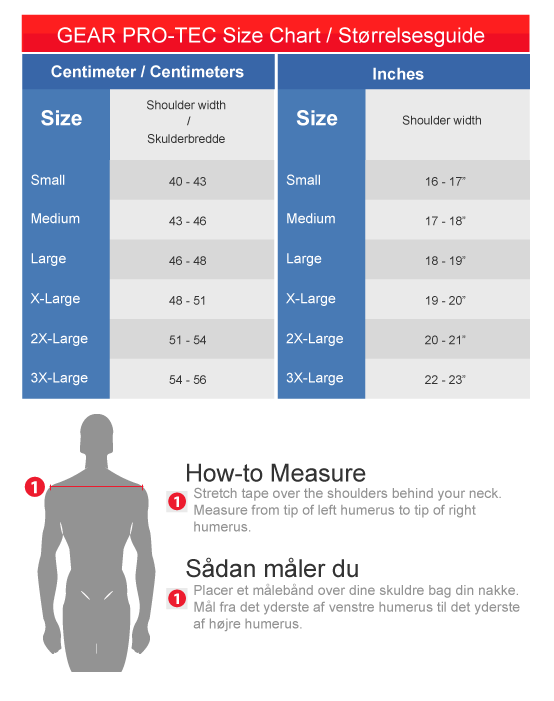 Gear Pro-Tec shoulder pad size chart Gear Pro-Tec shoulder pad size chart