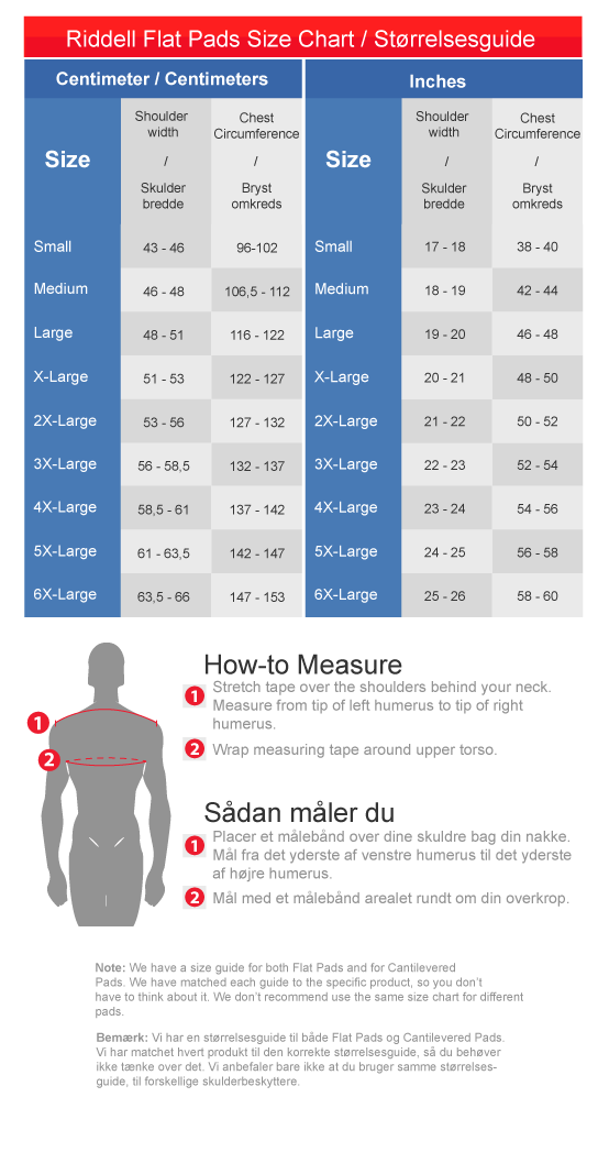 Riddell Shoulderpads Size guide Riddell Shoulderpads Size guide